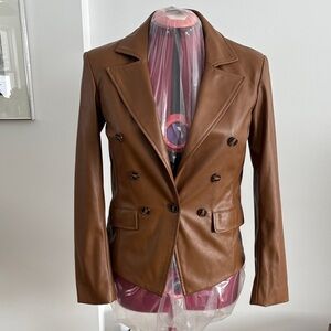 Evereve Tan faux leather Double-Breasted Blazer
